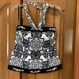 White House Black Market Embellished Bustier Tank Top Black and White
